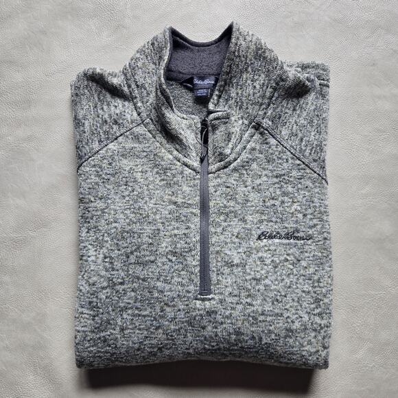 Men's XXL Eddie Bauer Fleece Sweater Top Sweatshirt Pullover 1/4 Zip Grey - Picture 1 of 7